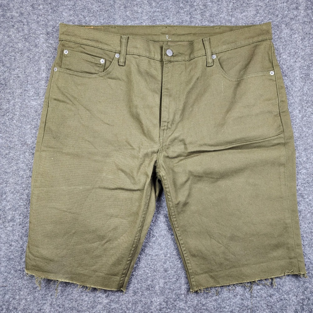 Levi's 511 Denim Shorts Mens 40 Olive Green Slim Fit Cut Off Raw Hem Raw Edge